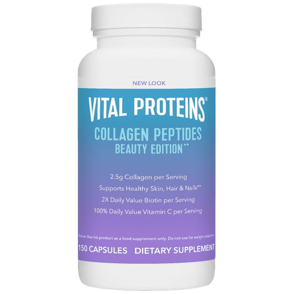 Vital Proteins Collagen Peptides + Beauty Supplement Capsules with Vitamin C and Biotin, for Hair, Skin, and Nails, 150 Count