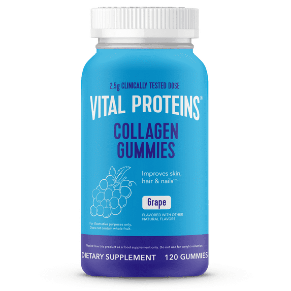 Vital Proteins Collagen Peptides Joint Supplement Gummies for Hair, Skin, and Nails, Grape, 120 Count