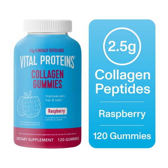 Vital Proteins Raspberry Collagen Peptides Gummies 120 Count - Hair, Skin, and Nails Supplement Support