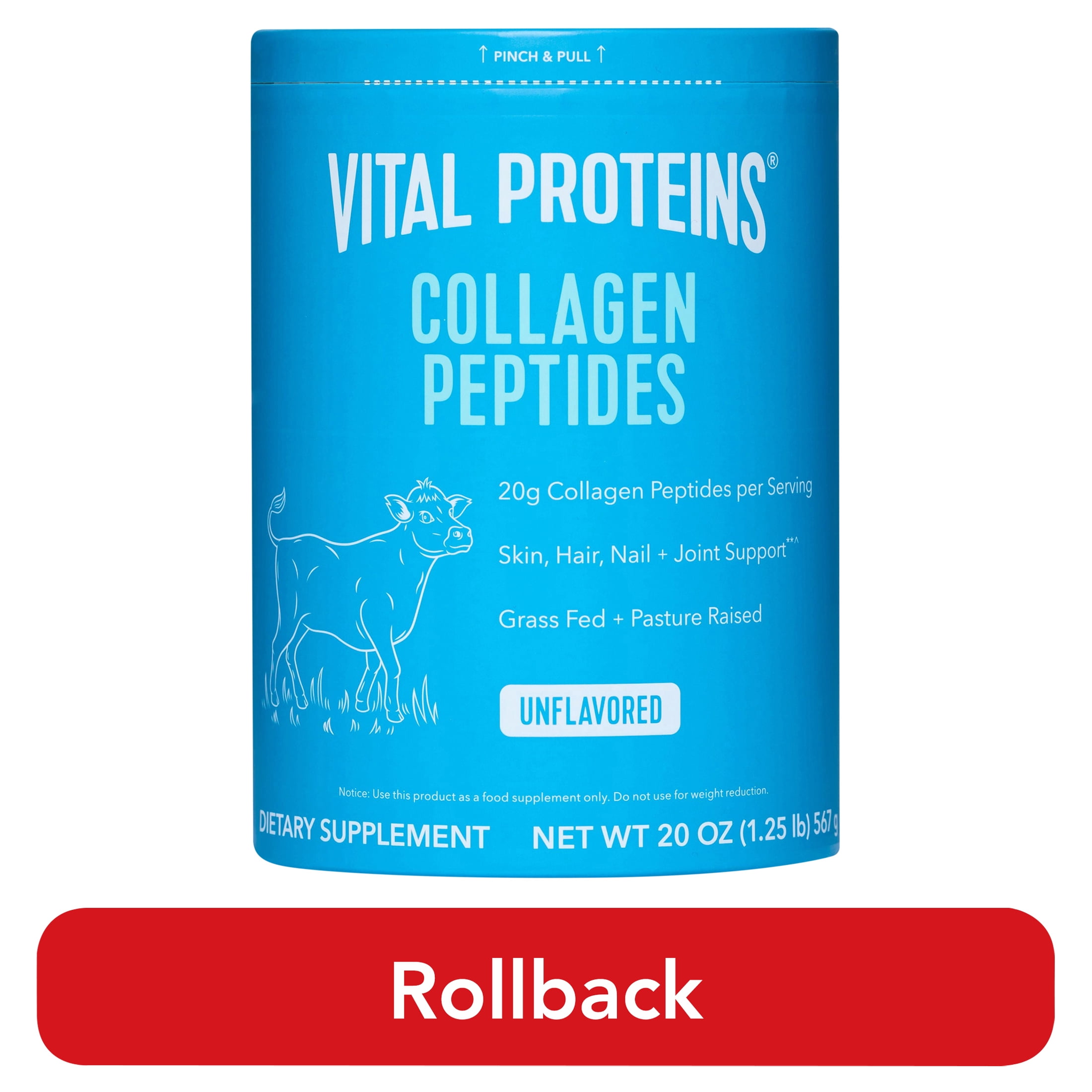 Vital Proteins Collagen Peptides Powder Supplement for Hair, Skin, and Nails, Unflavored, 20 oz