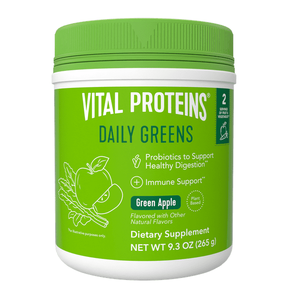 Vital Proteins Daily Greens with Probiotic & Digestive Gut Health Support Powder Mix Supplement with Daily Fiber, Green Apple, 9.3 oz