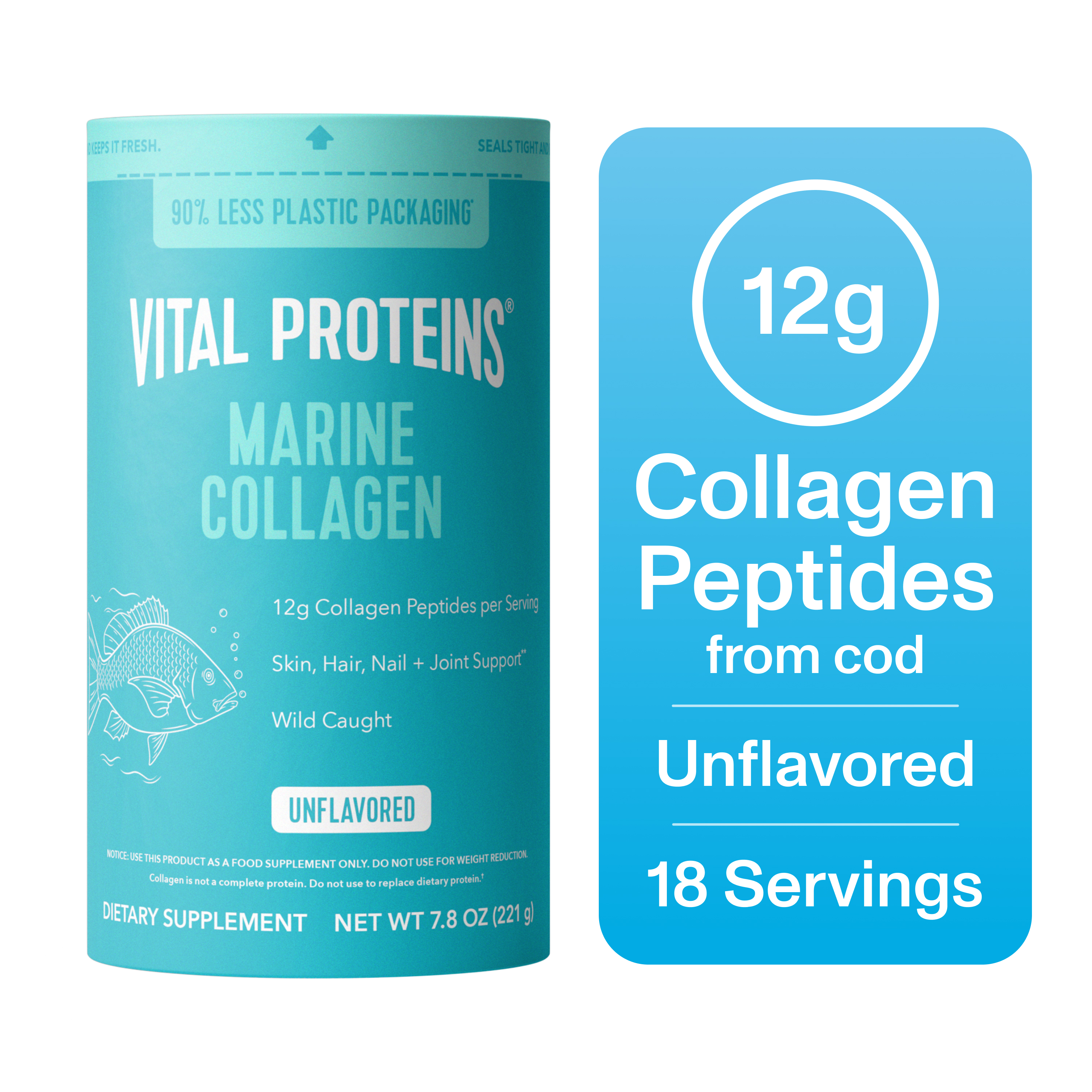 Vital Proteins Péptidos de Colágeno Marino para Apoyo de Articulaciones, Cabello, Piel y Uñas, Suplemento en Polvo, 7.8 oz