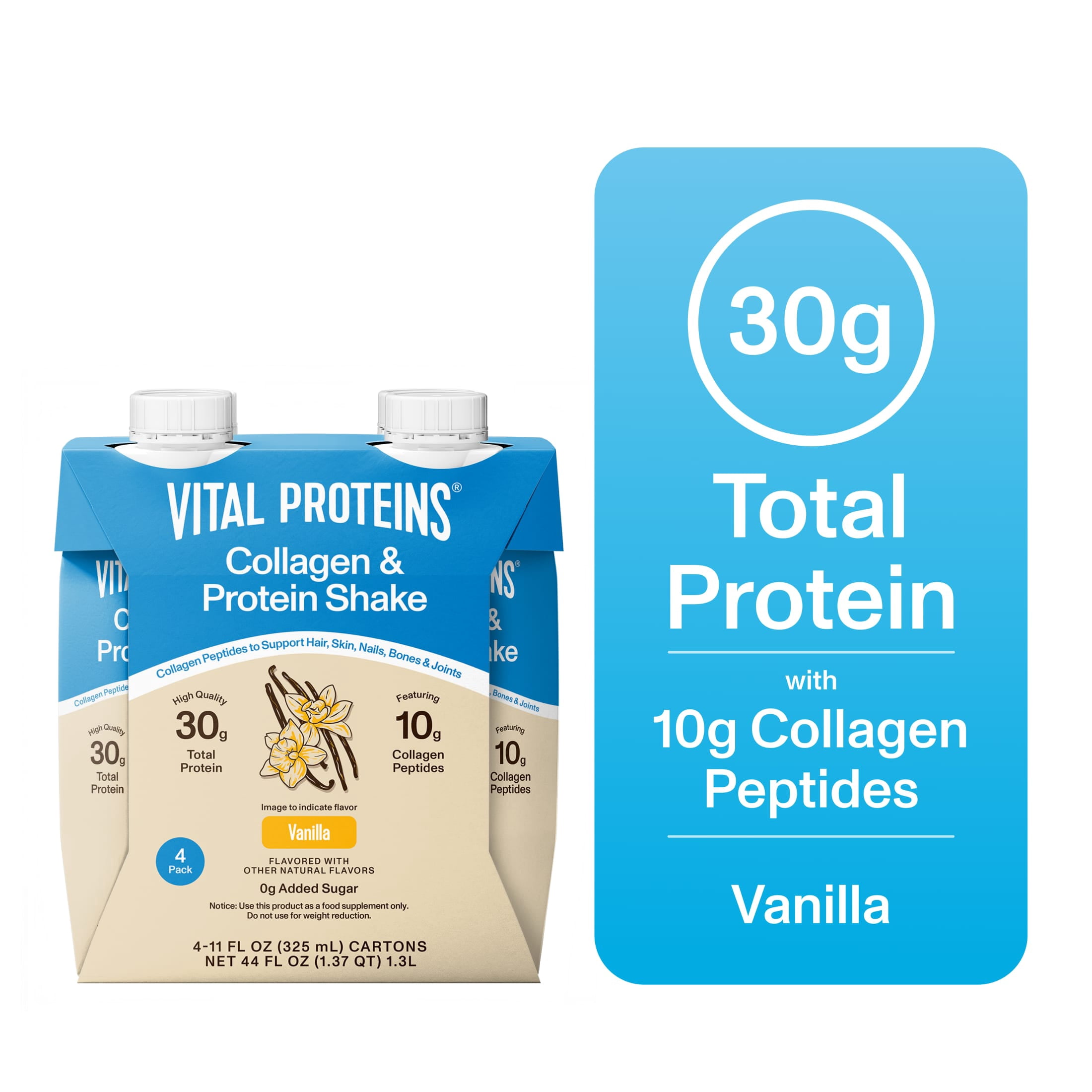 Vital Proteins Vanilla Collagen & Protein Shake, 30g Total Protein Including 10g Collagen Peptides, Collagen Support for Hair, Skin, Nails & Joints