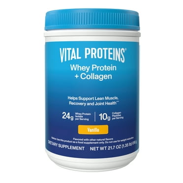 Vital Proteins Whey Protein + Collagen Peptides Powder, Supports Lean Muscle, Recovery and Joint Health, Vanilla, 21.7oz