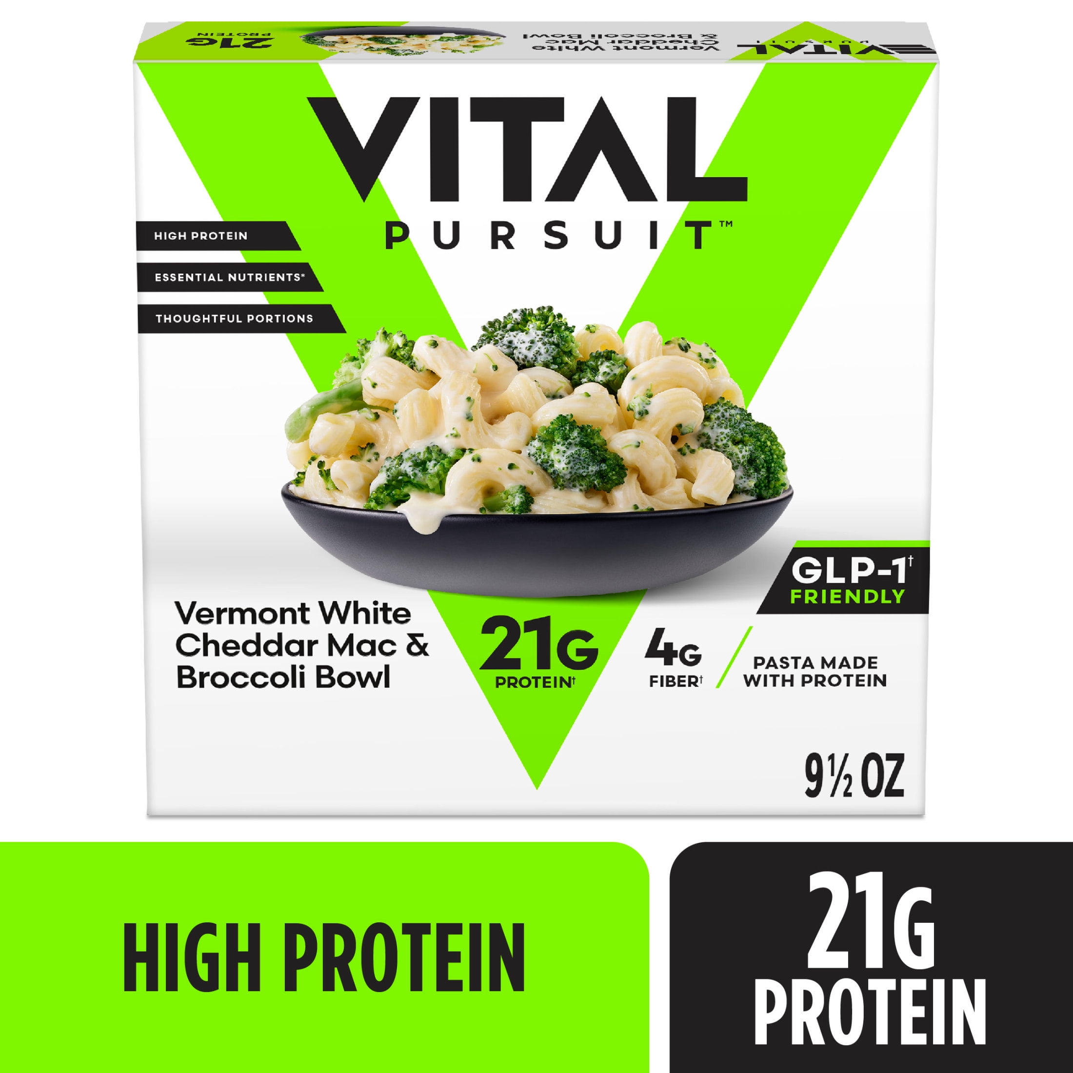 Vital Pursuit High Protein White Cheddar Mac & Broccoli Frozen Dinner, 9.5 oz (Frozen)