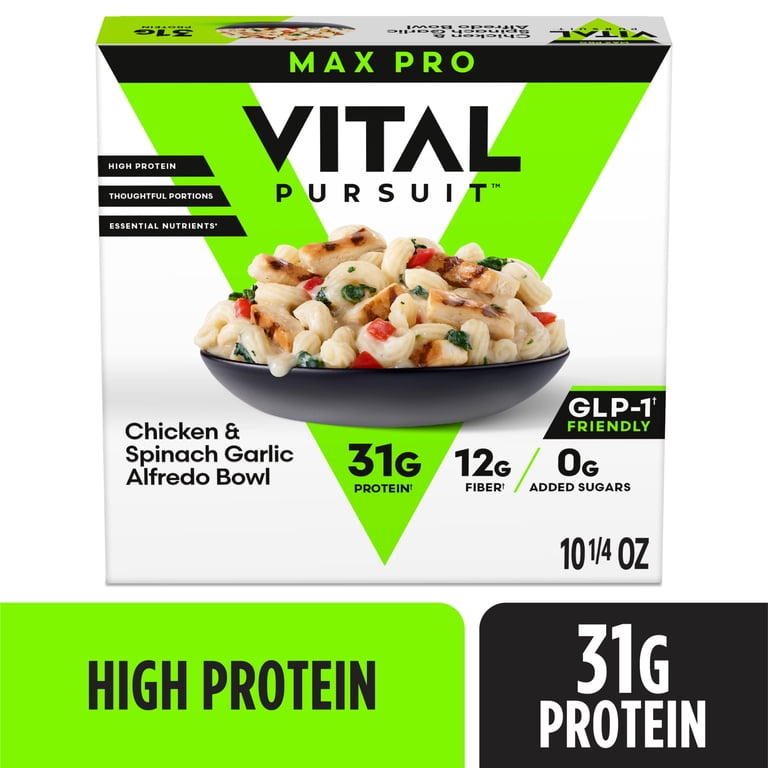 Vital Pursuit Chicken & Spinach Garlic Alfredo Pasta Bowl, High Protein GLP- 1 Friendly Frozen Meal, 31g Protein, 10.25 oz (Frozen)