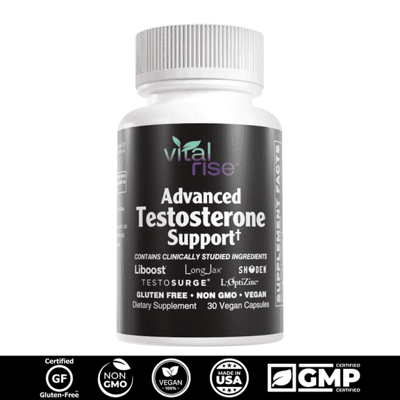 Vital Rise Advanced Testosterone Support for Men – With Testosurge® Fenugreek, LongJax® Tongkat Ali, Shoden® Ashwagandha & Liboost® Damiana – Supports Energy, Strength – Vegan, 30 ct