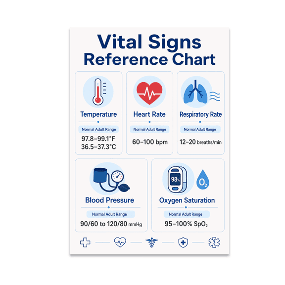 Vital Signs Reference Chart - Healthcare Professionals - 13x19 Poster Print