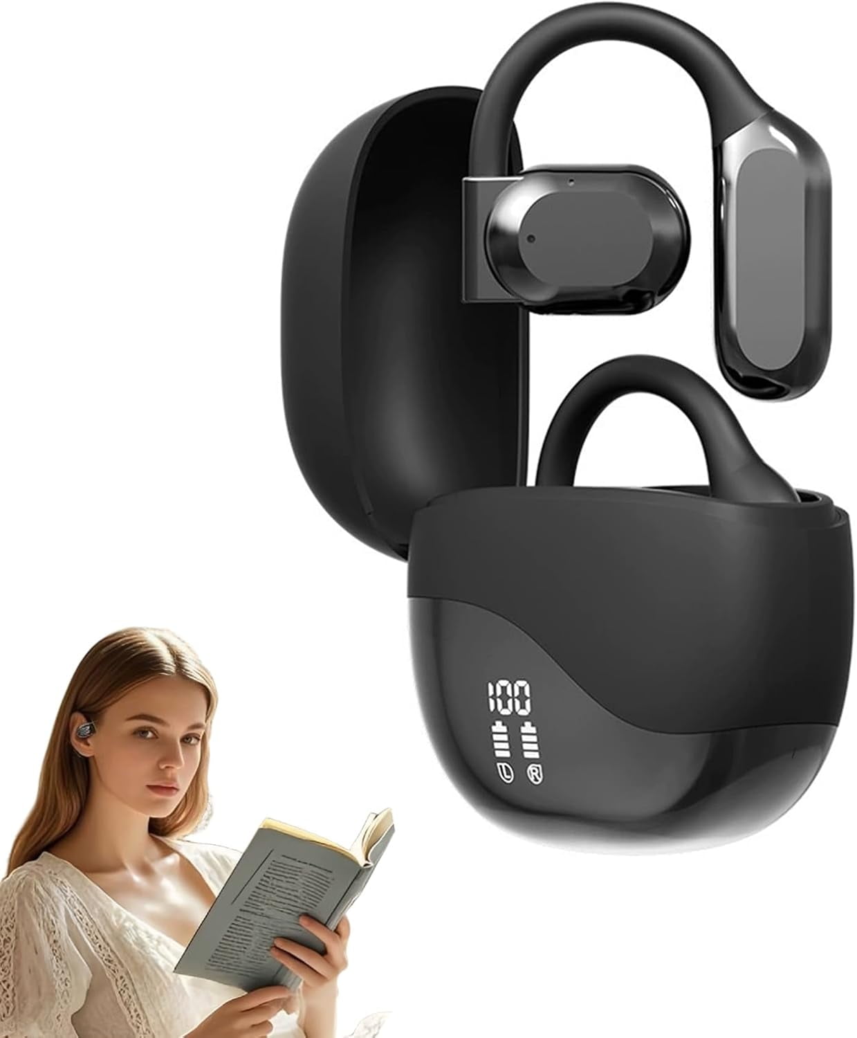 Vital Translation Earbuds, Real-Time Ai-Powered Translation Earbuds for Seamless Multilingual Conversations, Open Ear Earbud, Noise Cancelling Wireless Bluetooth Earbud (Black)