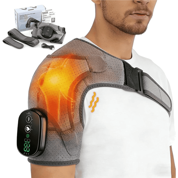 Vital Triple Method Shoulder Massager With Heat, Compression & Vibration, Cordless Heated Wrap With Adjustable Straps For Deep Tissue Shoulder Comfort