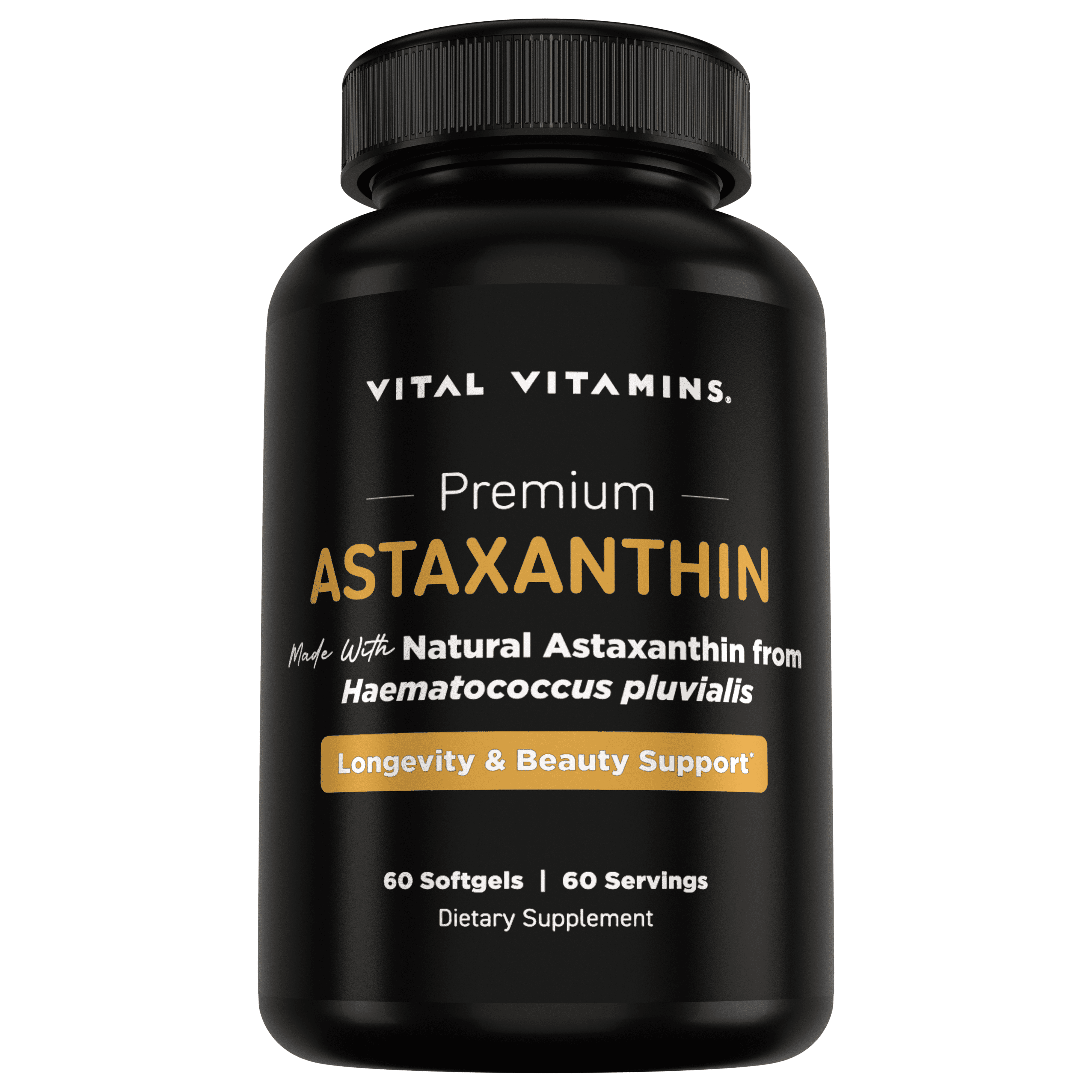 Vital Vitamins Astaxanthin 12mg Softgels - Made with Natural Astaxanthin - Supplement to Promote Skin Hydration, Elasticity - Defends Cells Against Daily Damage - Vegan - 60 Soft Gels