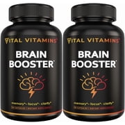 Vital Vitamins Brain Supplements for Memory and Focus 2-Pack  Nootropic Brain Booster with Ginkgo Biloba, Rhodiola, B12   Caffeine-Free Support for Adults & Seniors   60-Day Supply