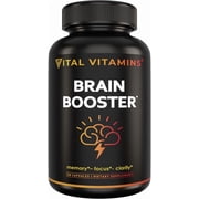 Vital Vitamins Brain Supplements for Memory & Focus - Nootropics Brain Support for Clarity, Energy - with Ginkgo Biloba, Rhodiola Extract - 30 Capsules