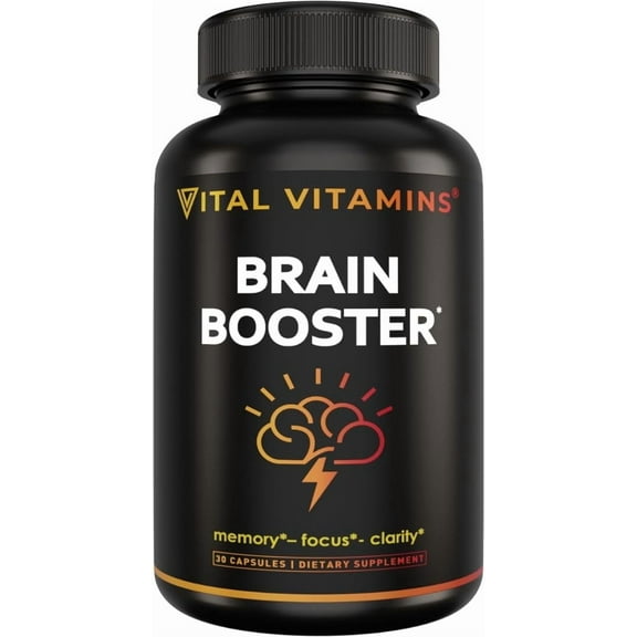 Vital Vitamins Brain Supplements for Memory & Focus - Nootropics Brain Support for Clarity, & Energy - with Ginkgo Biloba, Rhodiola Extract - 30 Capsules