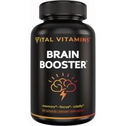Vital Vitamins Brain Supplements for Memory & Focus - Nootropics Brain Support for Clarity, Energy - with Ginkgo Biloba, Rhodiola Extract - 30 Capsules