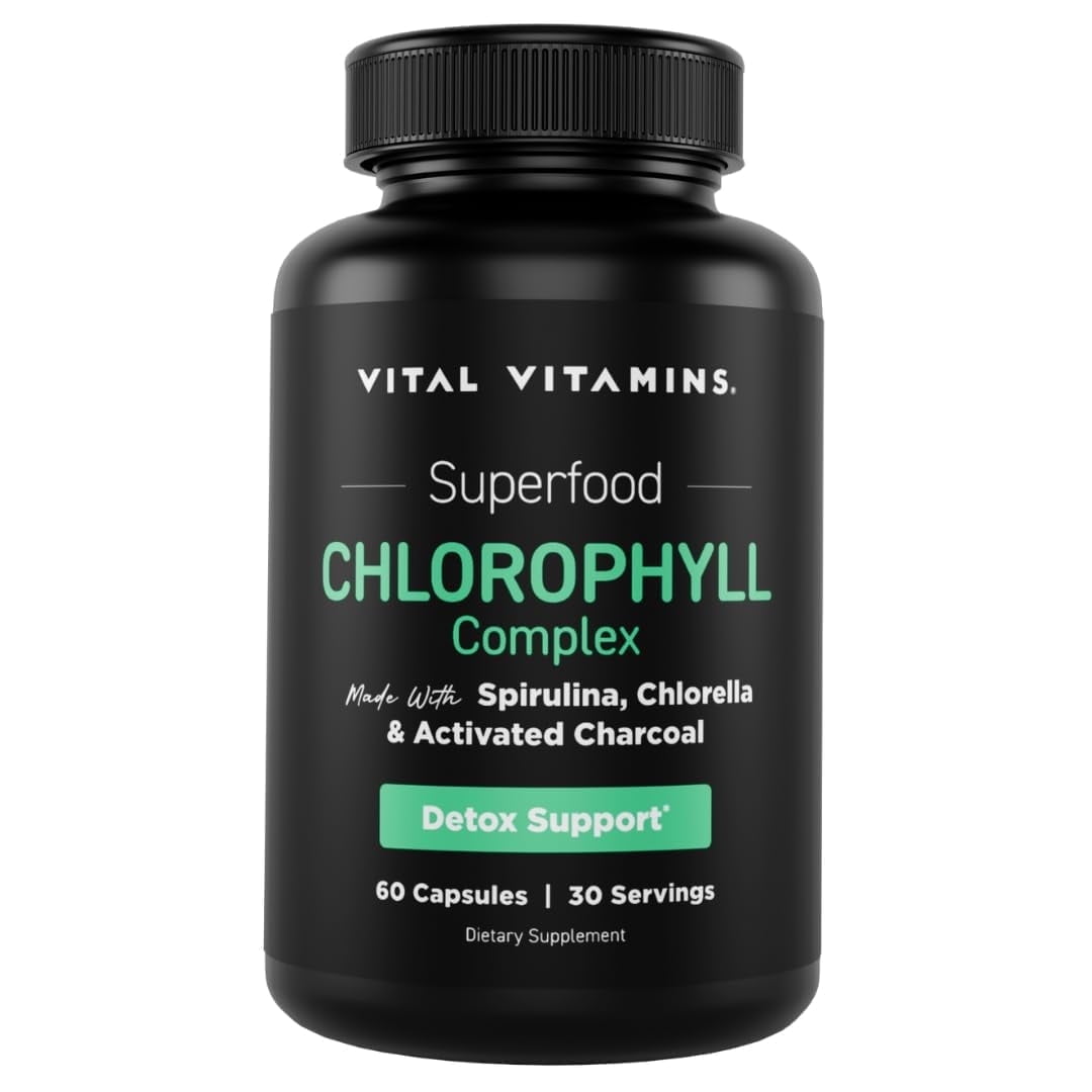 Vital Vitamins Chlorophyll Pills - Body Deodorizing Supplement - Made with Spirulina, Chlorella, Organic Parsley, Mint, & Activated Charcoal - Defeat Odor Naturally - for Women & Men - 60 Capsules