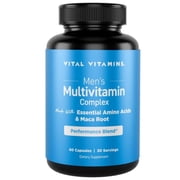 Vital Vitamins Mens Multivitamin Complex - Made with Essential Amino Acids & Maca Root - with Vitamin A, C, E, B6, B12, D3 & Male Performance Blend - Daily Mens Multivitamin - 60 Capsule