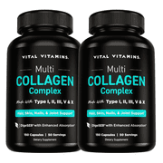 Vital Vitamins Multi Collagen Complex Capsules - Type I, II, III, V, X - Hair, Skin, Nails - 300 Count