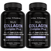 Vital Vitamins Multi Collagen Complex Plus - Biotin, HA, Vit C - Hair, Skin, Nails, Joints - 300 Count