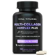 Vital Vitamins Multi Collagen Complex Plus - Biotin, HA, Vit C - Hair, Skin, Nails, Joints - 150 Ct