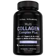 Vital Vitamins Multi Collagen Complex Plus - Biotin, HA, Vit C - Hair, Skin, Nails, Joints - 150 Count