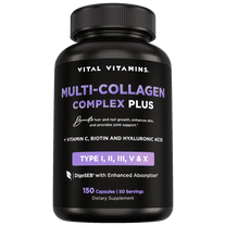 Vital Vitamins Multi Collagen Complex Plus - Biotin, HA, Vit C - Hair, Skin, Nails, Joints - 150 Count
