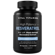 Vital Vitamins Resveratrol Supplement - Antioxidant Support, Cellular Longevity, Cognitive Function - 60 Capsules