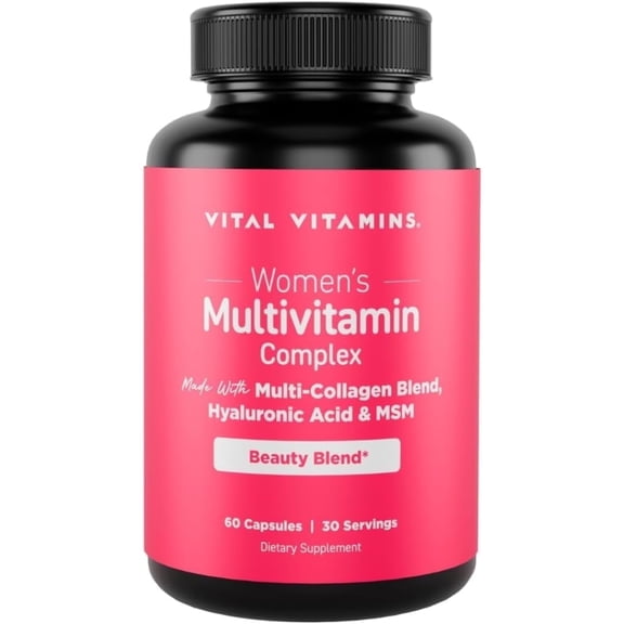 Vital Vitamins Womens Multivitamin Complex, Beauty & Wellness Support, with Collagen, Hyaluronic Acid & MSM, 60 Capsules