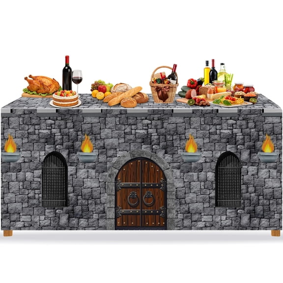 VitalCozy Medieval Party Decor Castle Fitted Tablecloth for Rectangle Table 72 x 30 Inches Knight Wall Themed Castle Decorations Reusable Washable Tablecloth for Medieval Themed Party Supplies A101