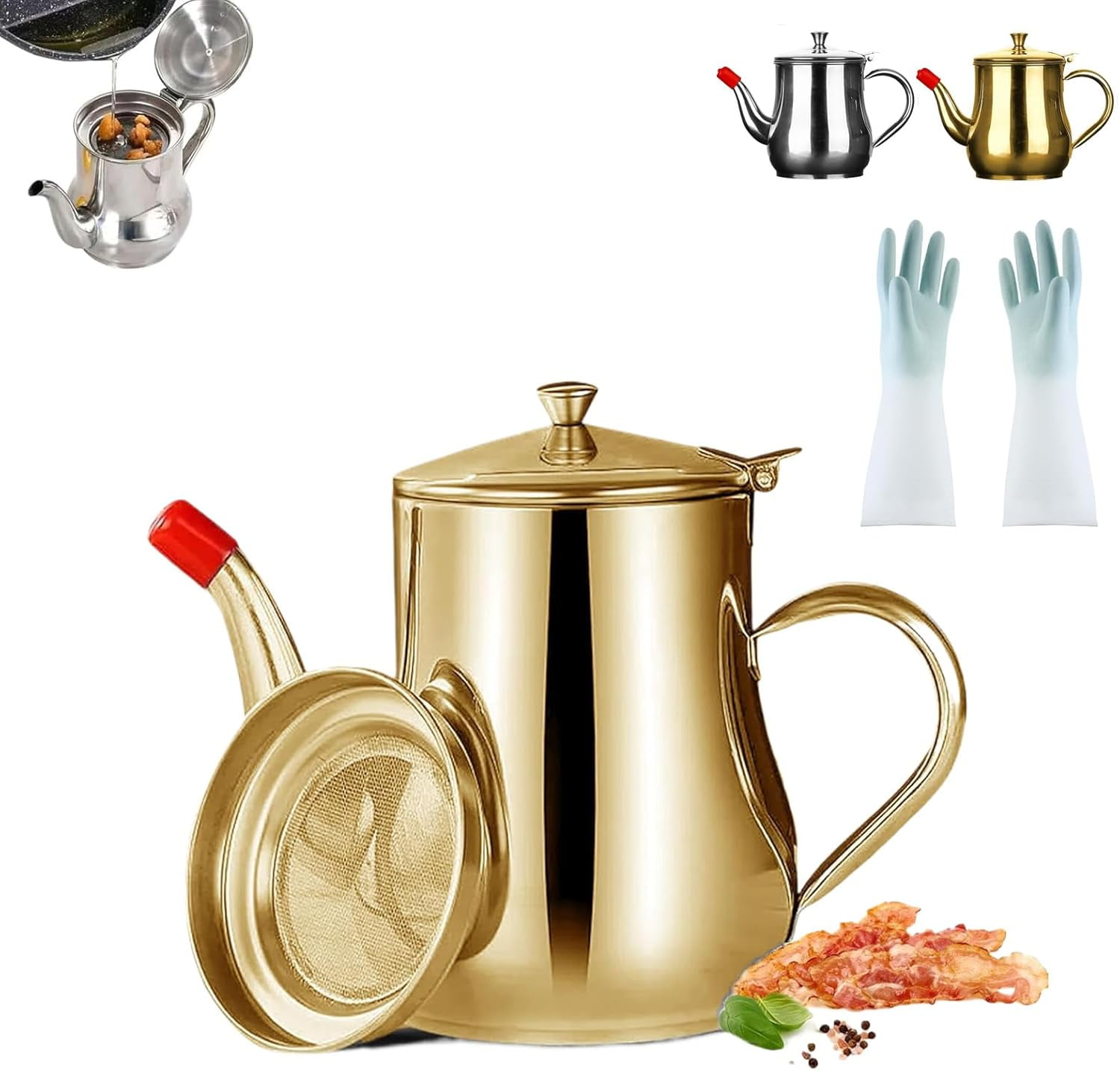 Vitalenergt Edelstahl Ölfilter Topf 48 Oz - Fetttrennkanne Mit Filternetz Für Speiseöle