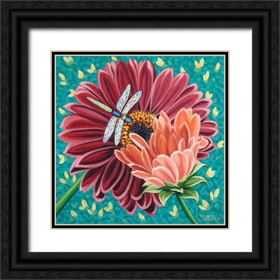 Vitaletti, Carolee 12x12 Black Ornate Wood Framed with Double Matting Museum Art Print Titled - Dragonfly on Blooms II