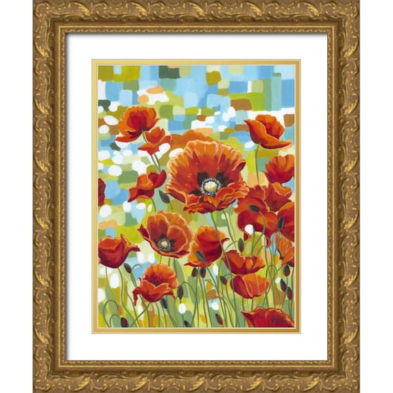 Vitaletti, Carolee 25x32 Gold Ornate Wood Framed with Double Matting Museum Art Print Titled - Vivid Poppies I