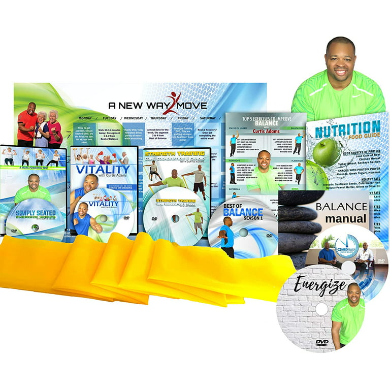 Vitality 4 Life with Curtis Adams Premium Seniors Exercise DVD System -  5DVDs + Resistance Band + Balance Exercises + Nutrition Guide + Bonus Gift  