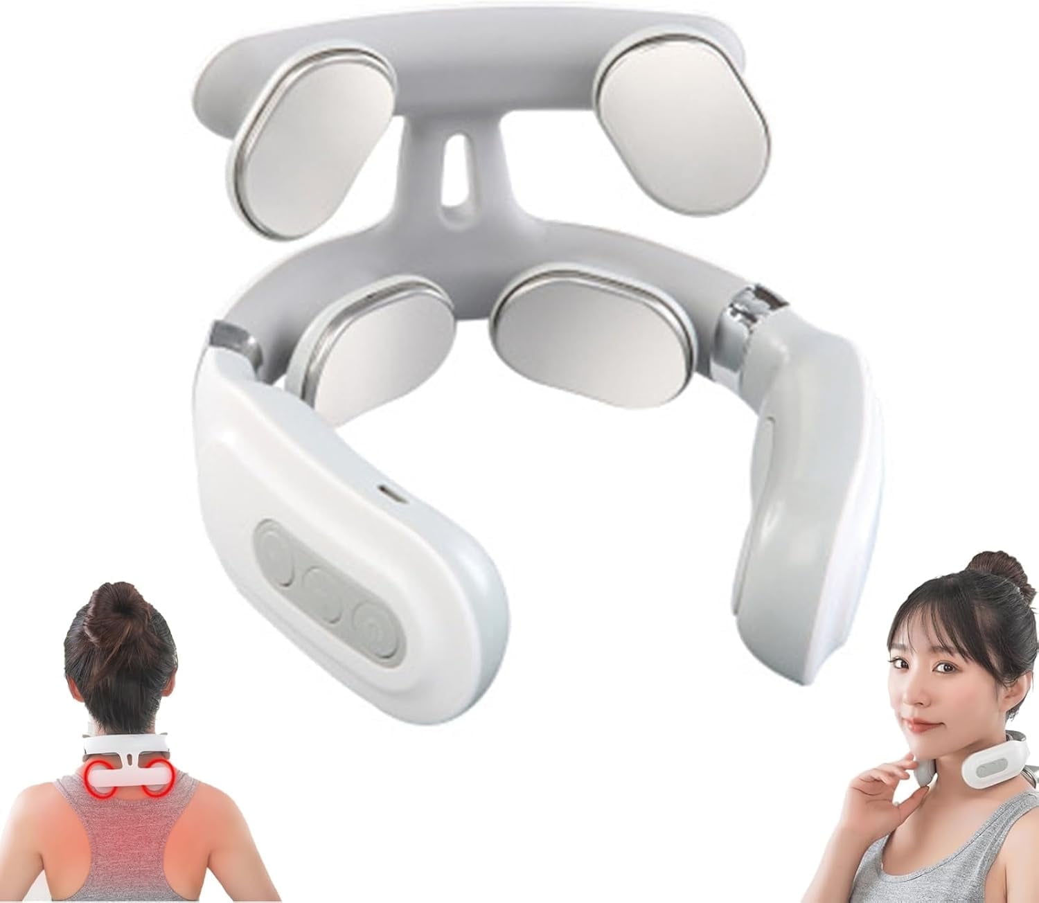 Meonlin Magic 2.0 Neck Massager, Back Massager, 2025 New 4 Head Heated Electric Portable Neck Massager, 6 Modes & 14 Levels, for Neck Back (White)