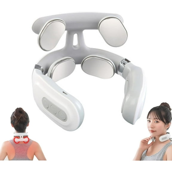 Meonlin Magic 2.0 Neck Massager, Back Massager, 2025 New 4 Head Heated Electric Portable Neck Massager, 6 Modes & 14 Levels, for Neck Back (White)