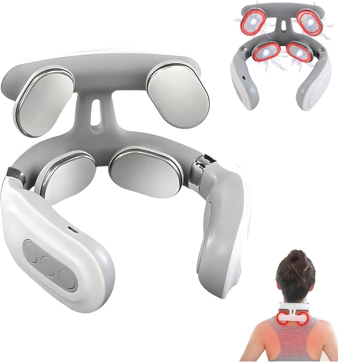 Vitality Magic Pro 2.0 Neck Massager, 4-Head Magic Pro 2.0 Neck Massage,with 6 Massage Modes , Rechargeable, Ergonomic，Promote Muscle Relaxation for Women Men Gifts