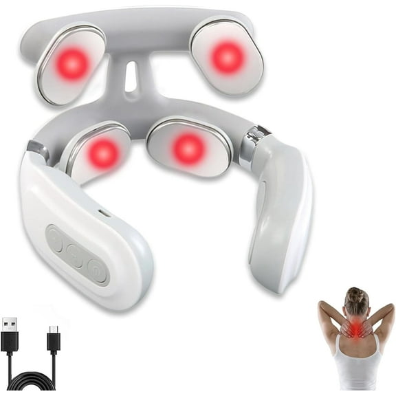 Neck Massager Device - Portable Massager with Heat & Vibration Modes Deep Muscle Activation, 6 Modes, 9Intensities, Hands-Free, Ergonomic Design, Quiet Relaxation
