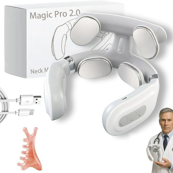 Vitality Magic Pro 2.0 Neck Massager, My Vitality Magic Pro 2.0 Neck Massager, Portable Head Heated Electric Massagers with 6 Vibration Modes & 16 Intensity Levels, Improve Sleep Quality (White)