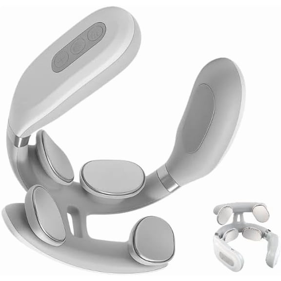 Electric Neck Massager with heat- 4 Heads, Heat, 6 Massage Modes, 14 Intensities, Rechargeable, Ergonomic, Ideal for Travel & Office Use