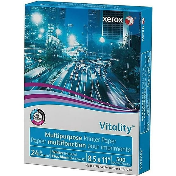 Vitality Multipurpose Print Paper, 92 Bright, 24 lb Bond Weight, 8.5 x 11, White, 500/Ream