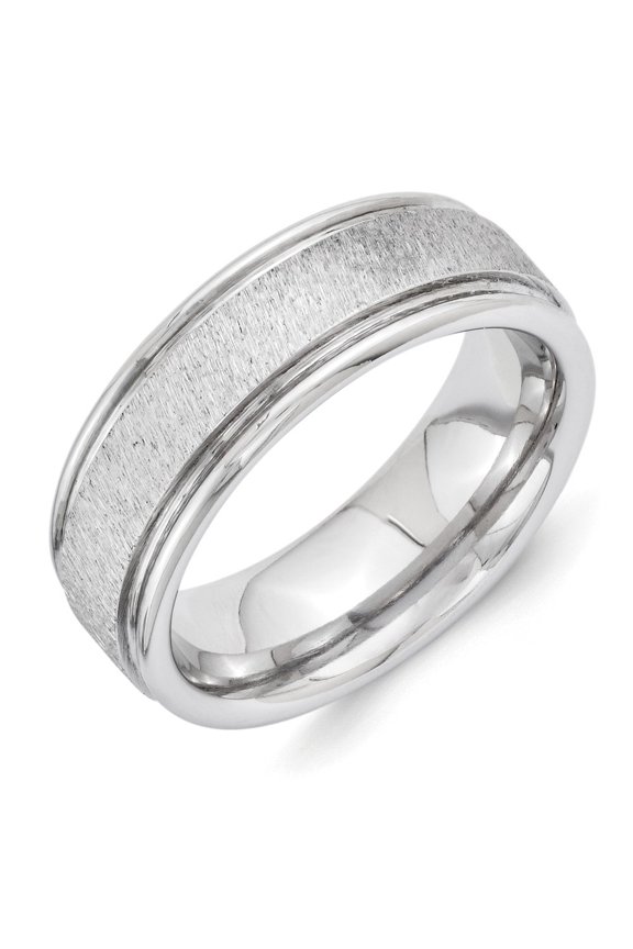 Vitalium Cross Grain Finish Center Rounded Edge 8mm Flat Band Ring - 9.6 Grams - Size 10