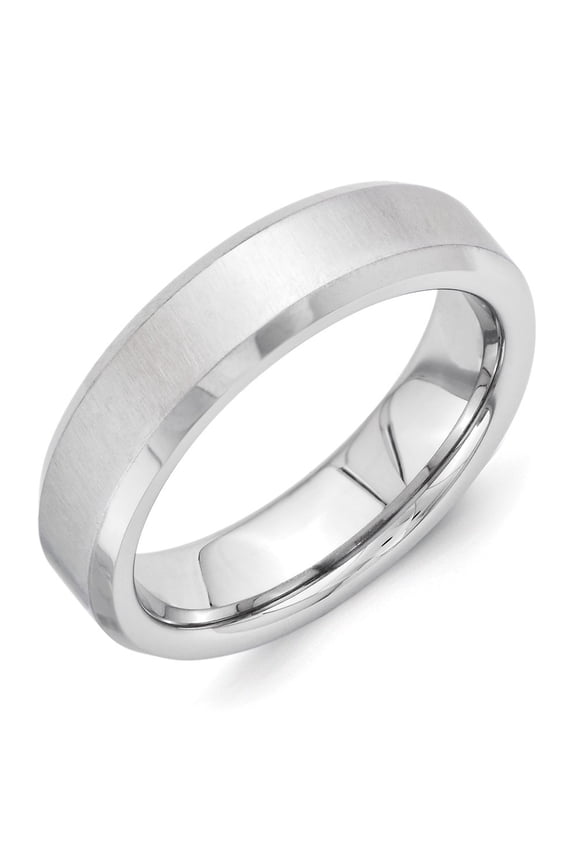 Vitalium Cross Satin Center 6mm Beveled Edge Band Ring - 7.8 Grams - Size 10.5