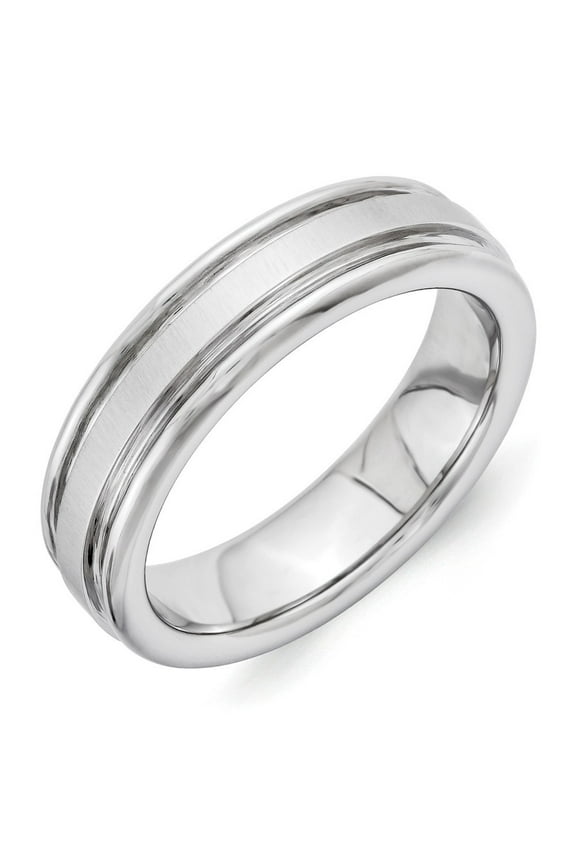Vitalium Cross Satin Finish Center Rounded Edge 6mm Band Ring - 7.0 Grams - Size 10