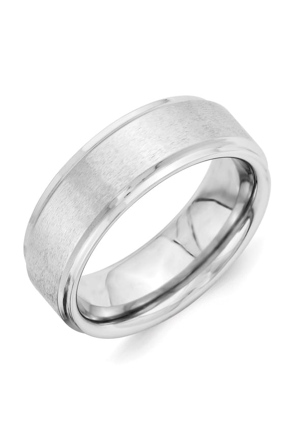 Vitalium Grain Finish Center 8mm Ridged Edge Flat Band Ring - 8.8 Grams - Size 10