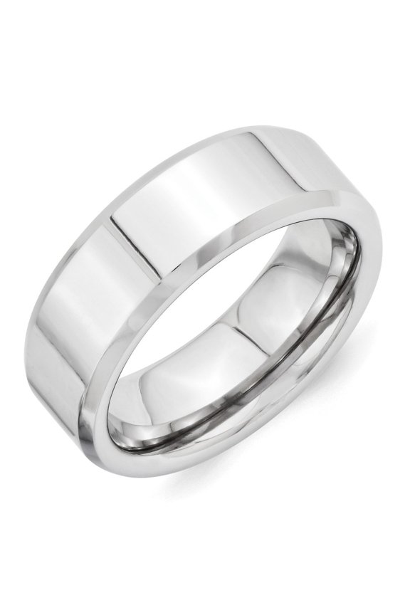 Vitalium Polished 8mm Beveled Edge Band Ring - 10.9 Grams - Size 9.5