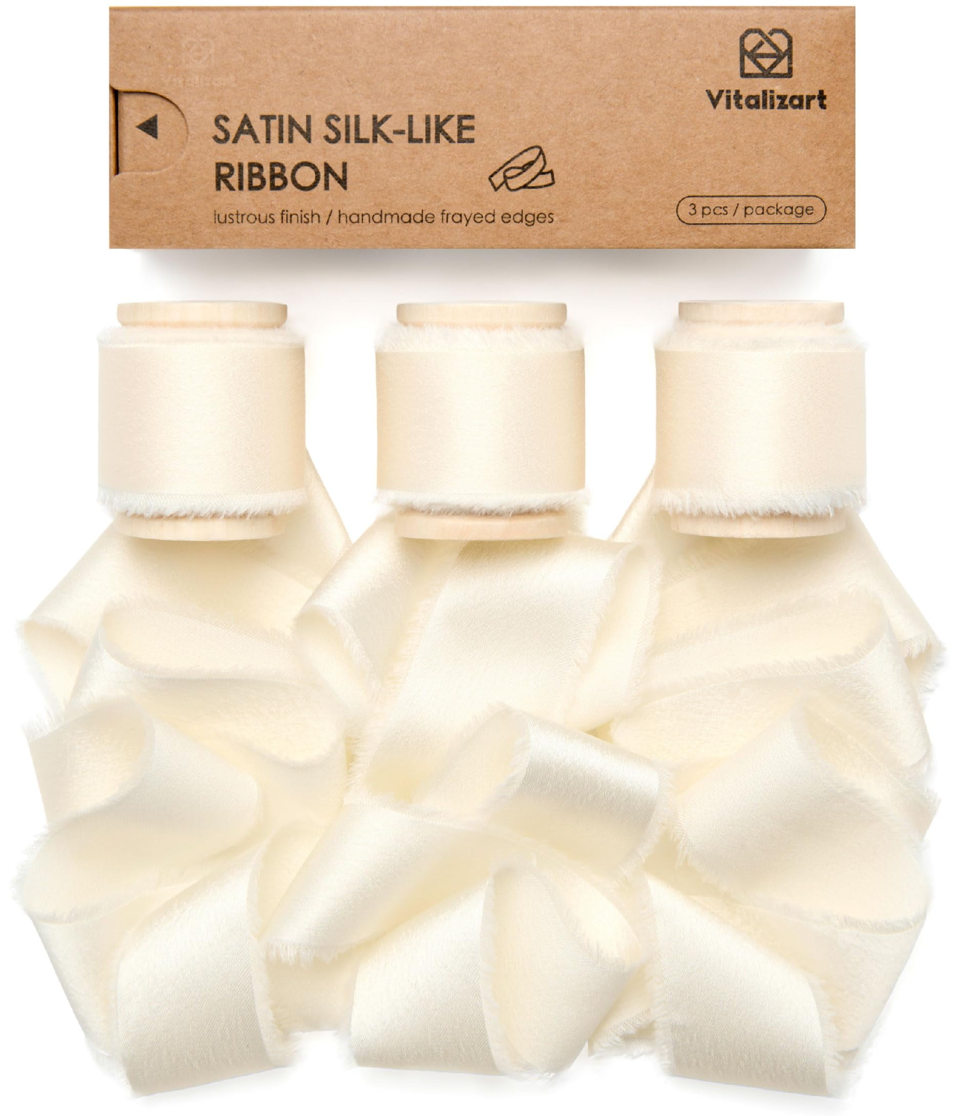 Vitalizart Silk Satin Ribbon DEF29 1 Inch x 15 Yard Wooden Spool Cream ...
