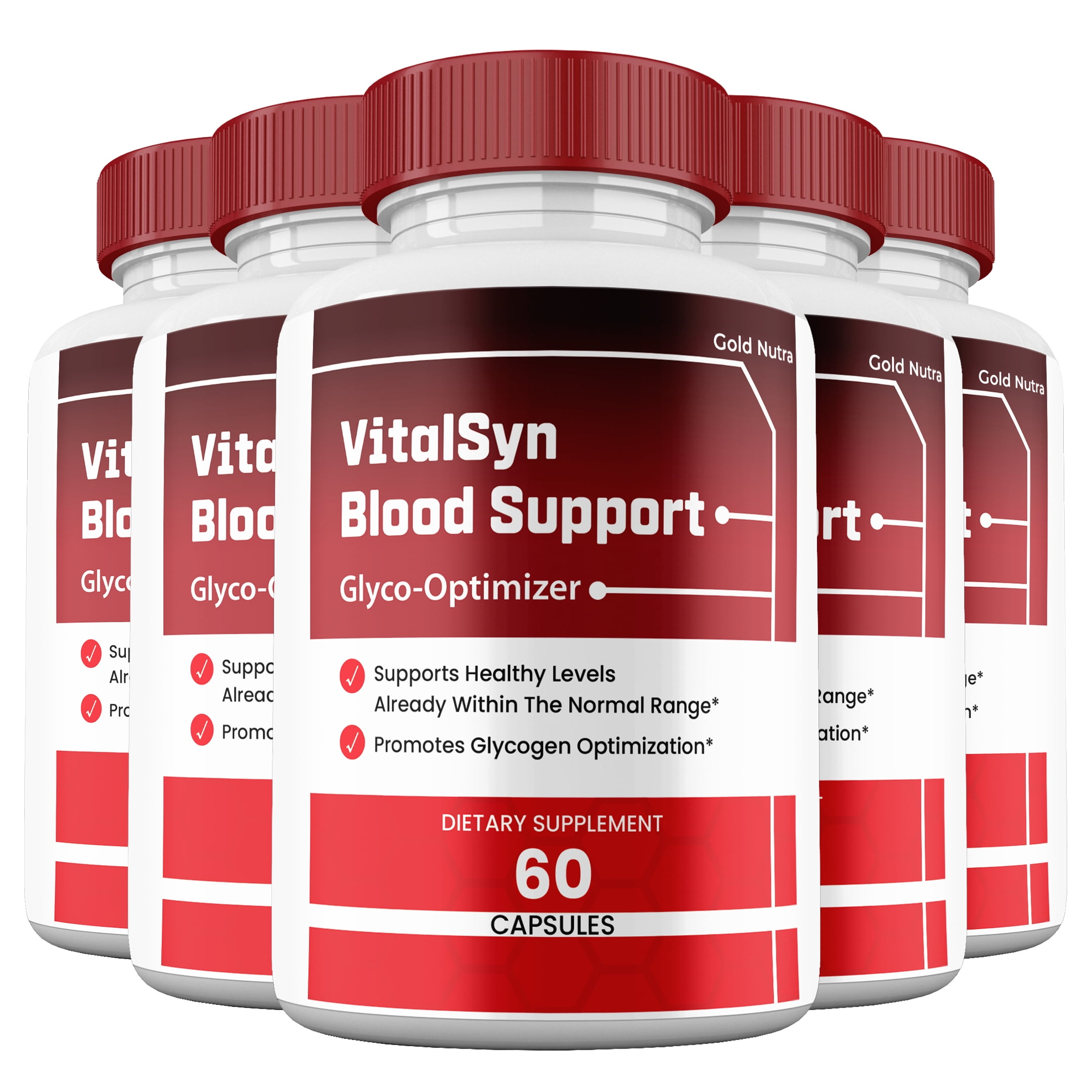 Vitalsyn Capsules, Vital Syn Pills Blood Supplement Maximum Strength All Natural Glycogen, 30 Day Supply per Bottle (5 Pack)