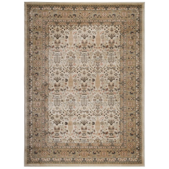 Vitaly Baron Area Rug 3812 Traditional Cream Dots Leaves 3' 3" x 4' 11" Rectangle