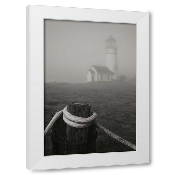 Vitaly Geyman 11x14 White Modern Wood Framed Wall Art Titled - Misty Lighthouse I