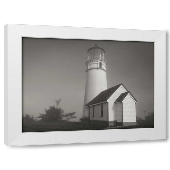 Vitaly Geyman 18x14 White Modern Wood Framed Wall Art Titled - Misty Lighthouse III